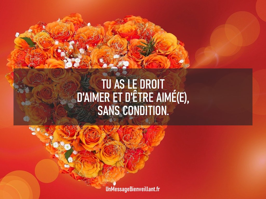 MsgBienveillant's tweet photo. Petit rappel pour toi qui lis ce message :

𝑻𝒖 𝒂𝒔 𝒍𝒆 𝒅𝒓𝒐𝒊𝒕 𝒅'𝒂𝒊𝒎𝒆𝒓 𝒆𝒕 𝒅'𝒆̂𝒕𝒓𝒆 𝒂𝒊𝒎𝒆́(𝒆), 𝒔𝒂𝒏𝒔 𝒄𝒐𝒏𝒅𝒊𝒕𝒊𝒐𝒏.

#AffirmationPositive
#Ligue_Des_Optimistes #Inspiration
#DéveloppementPersonnel
#UnMessageBienveillant https://t.co/UK374yGPKN