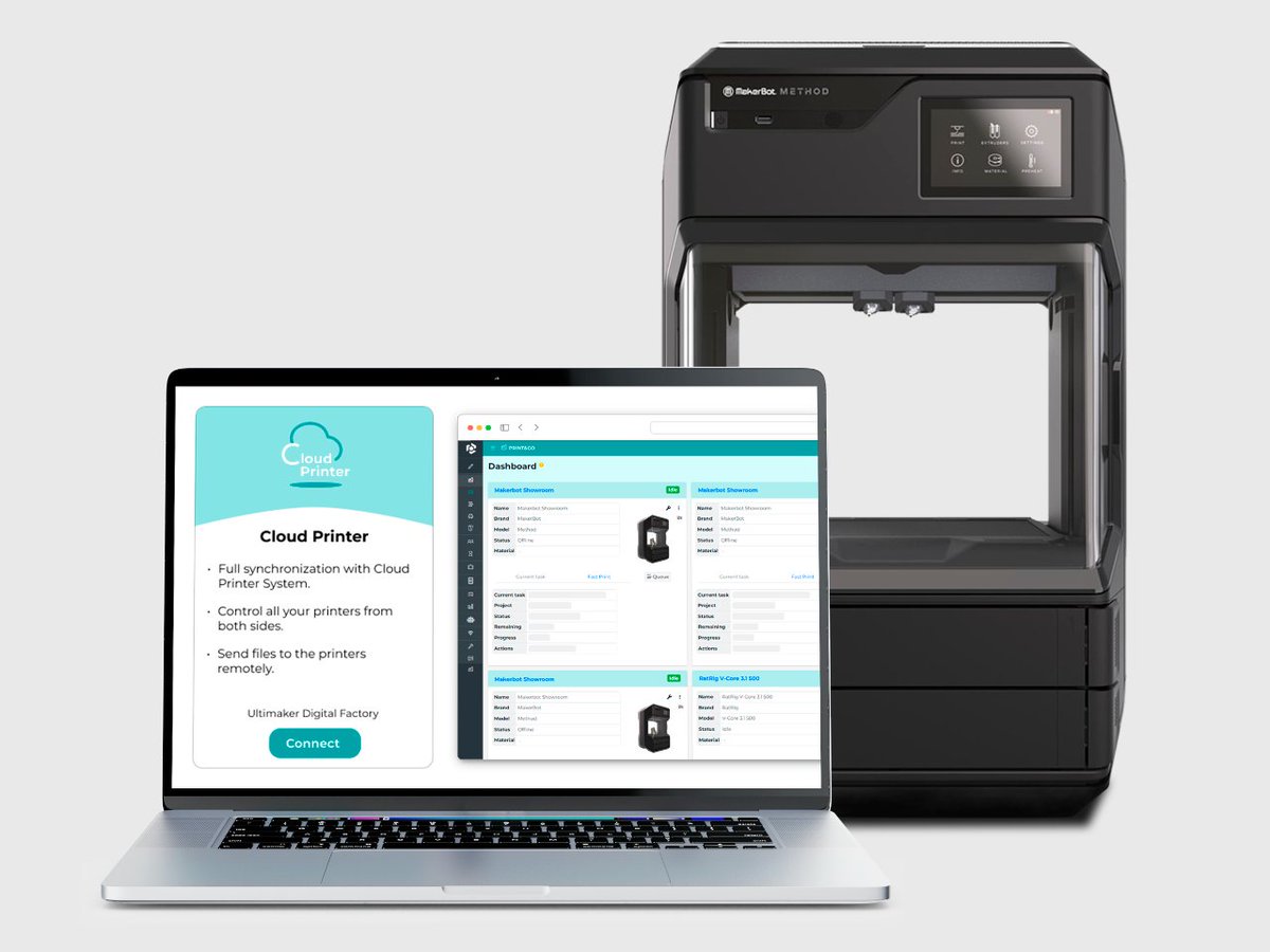 printandgotech's tweet image. 🎉 Great news for @makerbot users! 
Connect your printers to PRINT&amp;amp;GO via Digital Factory.

Unlock their full potential:
🔄️ Get real-time synchronized information of your printers.
📊 Obtain reports for your printers, including cost, material consumption...

#PRINTANDGO