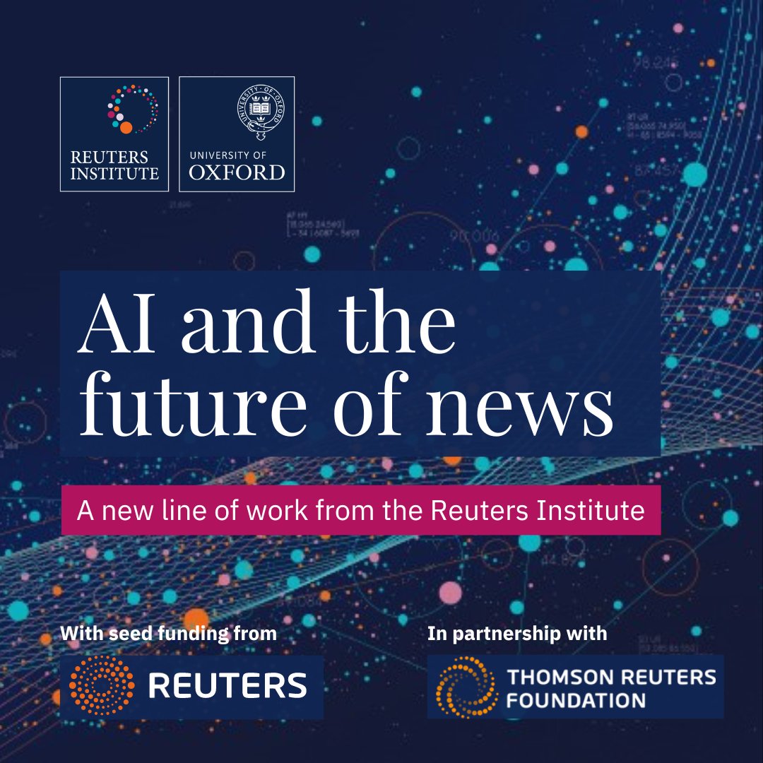 Evidence, engagement and expansion. These are the 3 priorities in @risj_oxford new work on AI and the future of news We build on work done since 2016 with seed funding from @Reuters and in partnership with @TRF 📱Our landing page reutersinstitute.politics.ox.ac.uk/ai-journalism-… 🧵Key details in thread