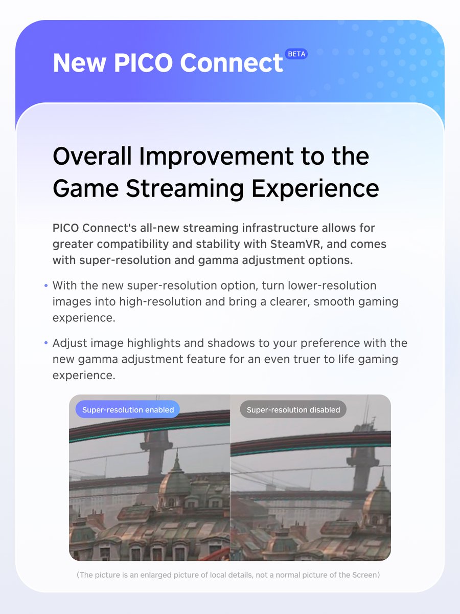 Say hello to PICO Connect, your gateway to an immersive experience! The Streaming Assistant has undergone a groundbreaking transformation, now featuring PC/Mac desktop SteamVR streaming. Connect seamlessly and elevate your VR encounters to unprecedented heights.
