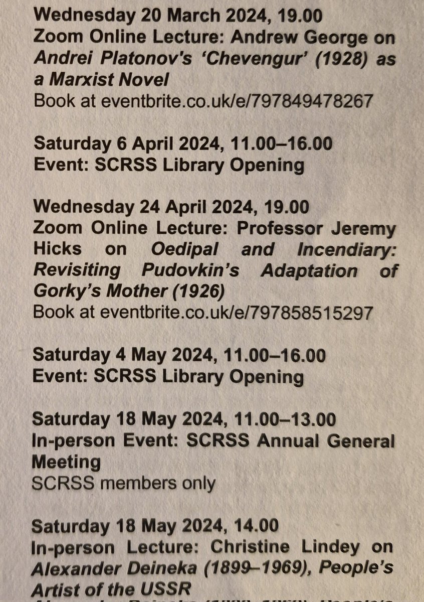 SCRSSLibrary's tweet photo. 1920s event series to celebrate our centenary(!!) is looking pretty amazing ngl
still a handful of tickets left for Andrew George's talk on the Marxism in Platonov's life &amp; works - don't miss out!
https://t.co/k4hNroWNZ6 https://t.co/WfipCs87uM