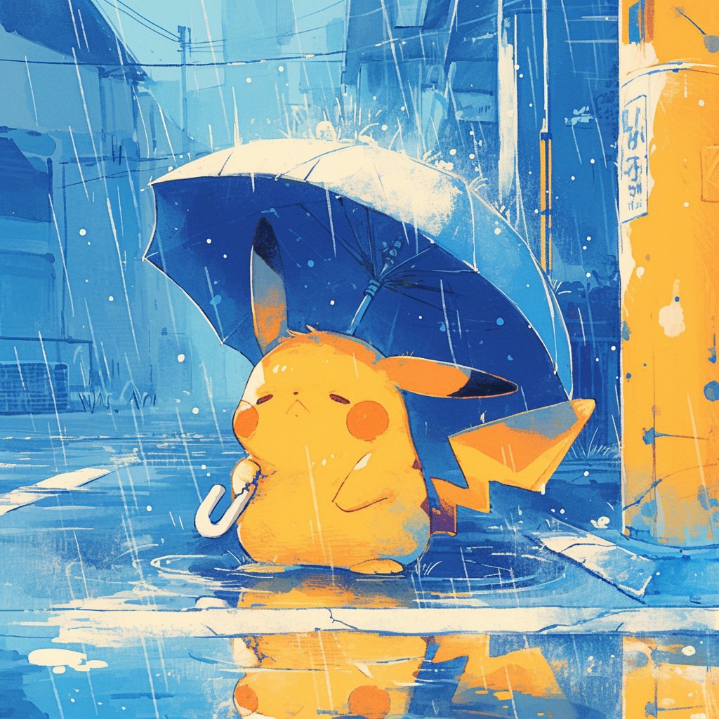 pikachu umbrella pokemon (creature) no humans rain holding umbrella holding outdoors  illustration images