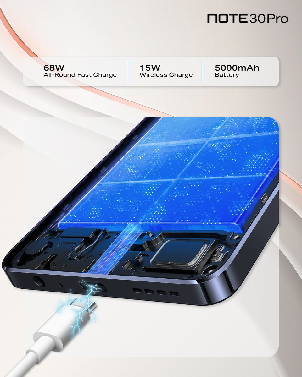 infinixuganda's tweet image. Zero battery with the #NOTE30Pro's 68W All-Round Fast Charge+15w wireless Charge with 5000mAh Battery