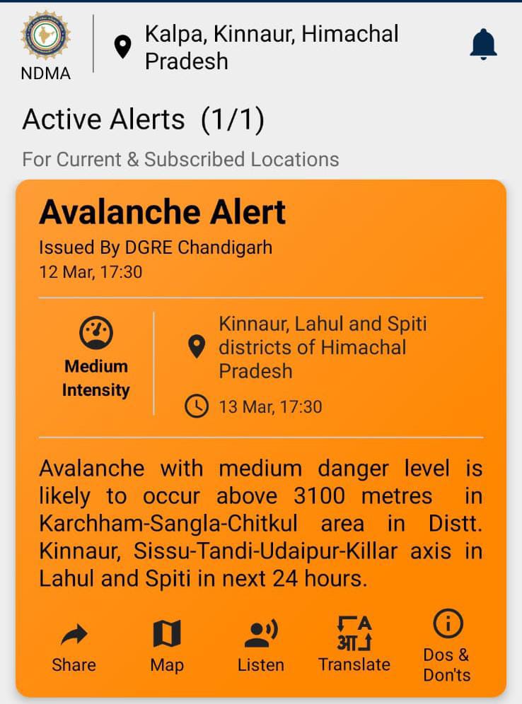 DDMAKinnaur's tweet photo. Avalanche Alert https://t.co/8urKf2I6CI