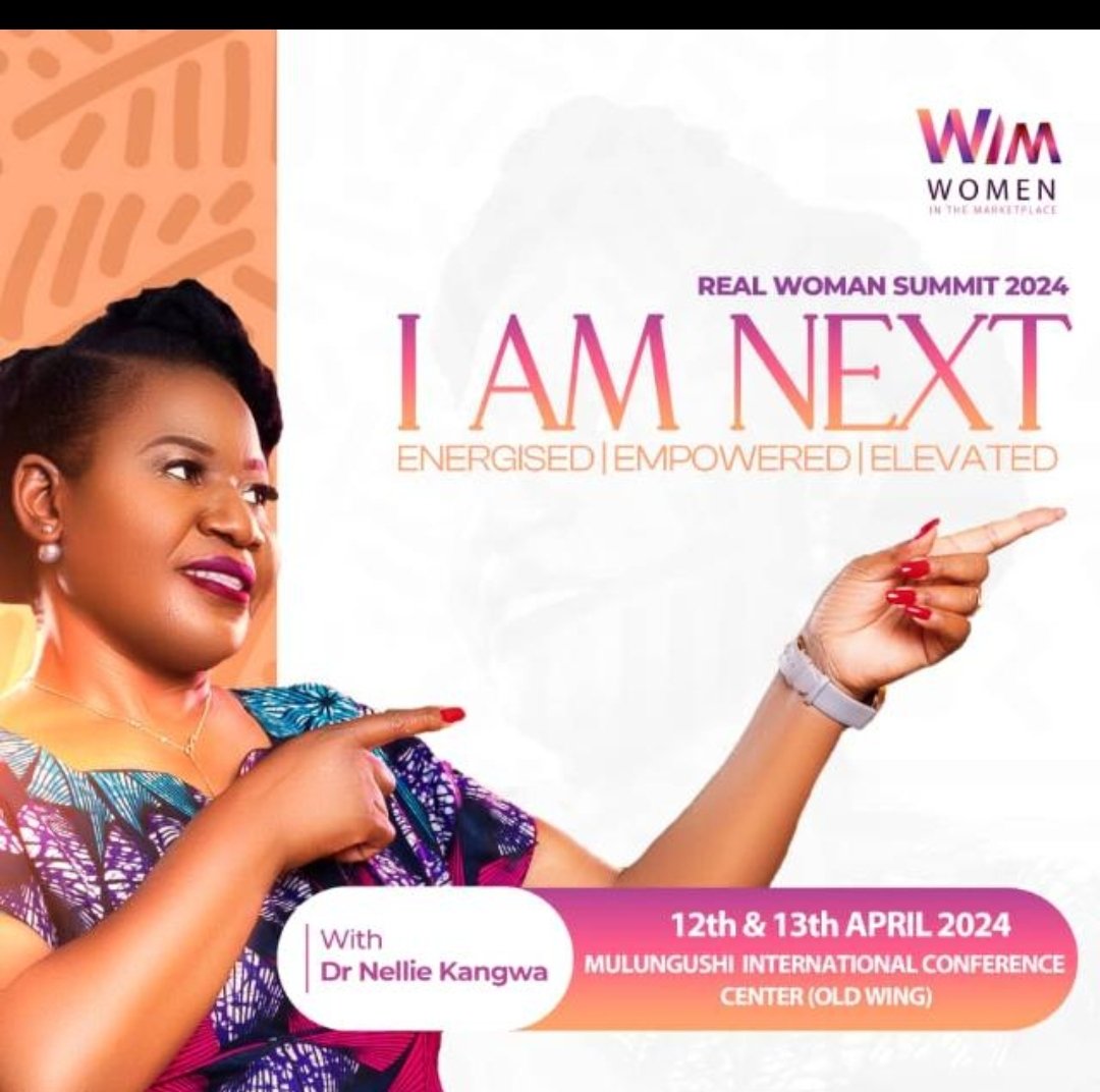 A must attend  ladies......
2 days packed with wisdom from a woman with a wealth of knowledge.  Dr Nellie Kangwa is a phenomenal leader and mastercoach.
Gents, this is a summit you definitely want your woman to attend. 
Tickets are k650
Get in touch with me on 0975886468