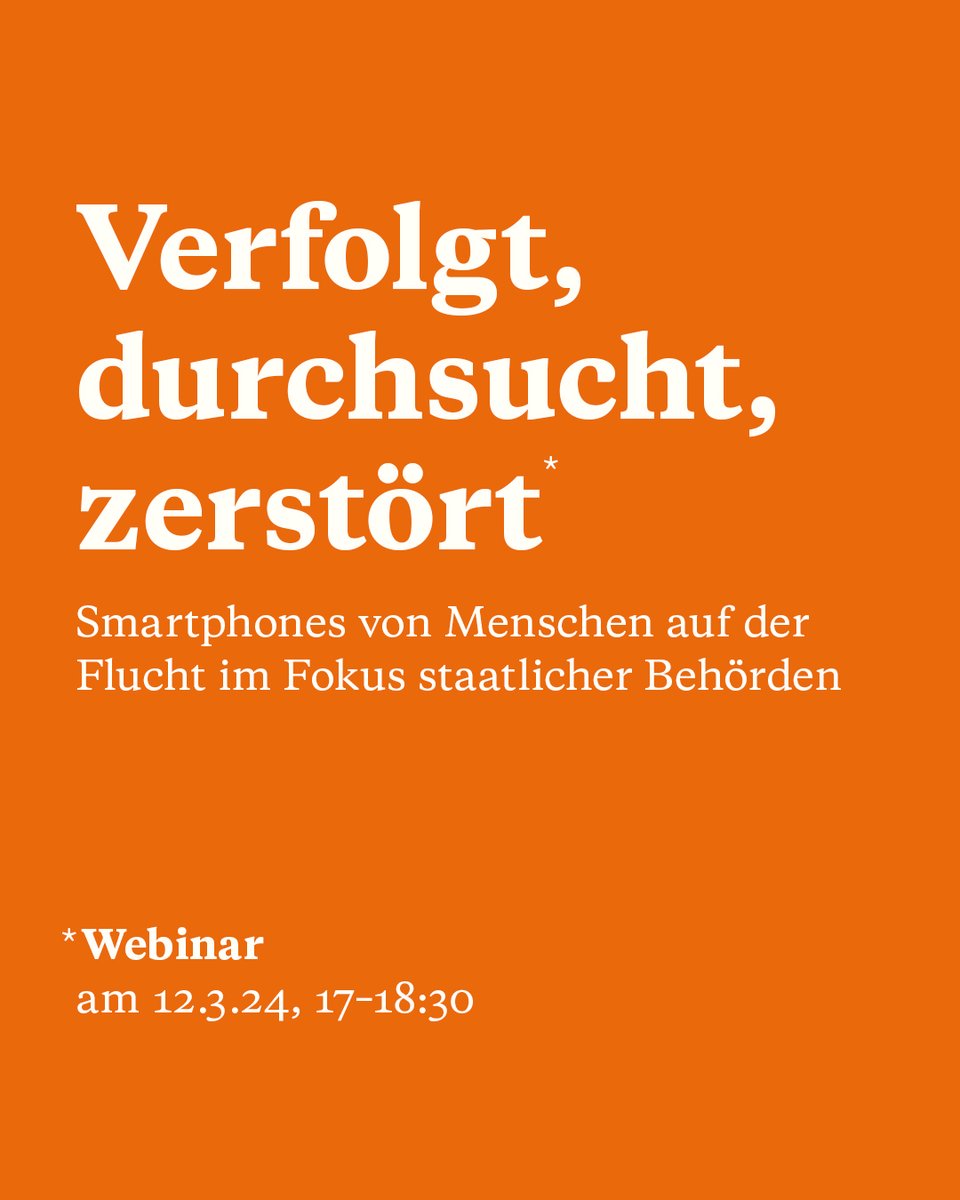 📢 Verfolgt, durchsucht, zerstört: #Smartphones von #Menschen auf der #Flucht

Jetzt anmelden zum *Webinar* mit <a href="/BROT_furdiewelt/">Brot für die Welt</a> <a href="/Border_Violence/">Border Violence Monitoring Network</a> <a href="/matthimon/">Matthias Monroy</a> <a href="/MauriceStierl/">Maurice Stierl</a> <a href="/SarahAnnLincoln/">Sarah Lincoln</a> 

📅 12. März
⏰ 17.00-18.30
💻 ewde.zoom.us/webinar/regist…

#SmartphonesOnTheMove #Webinar