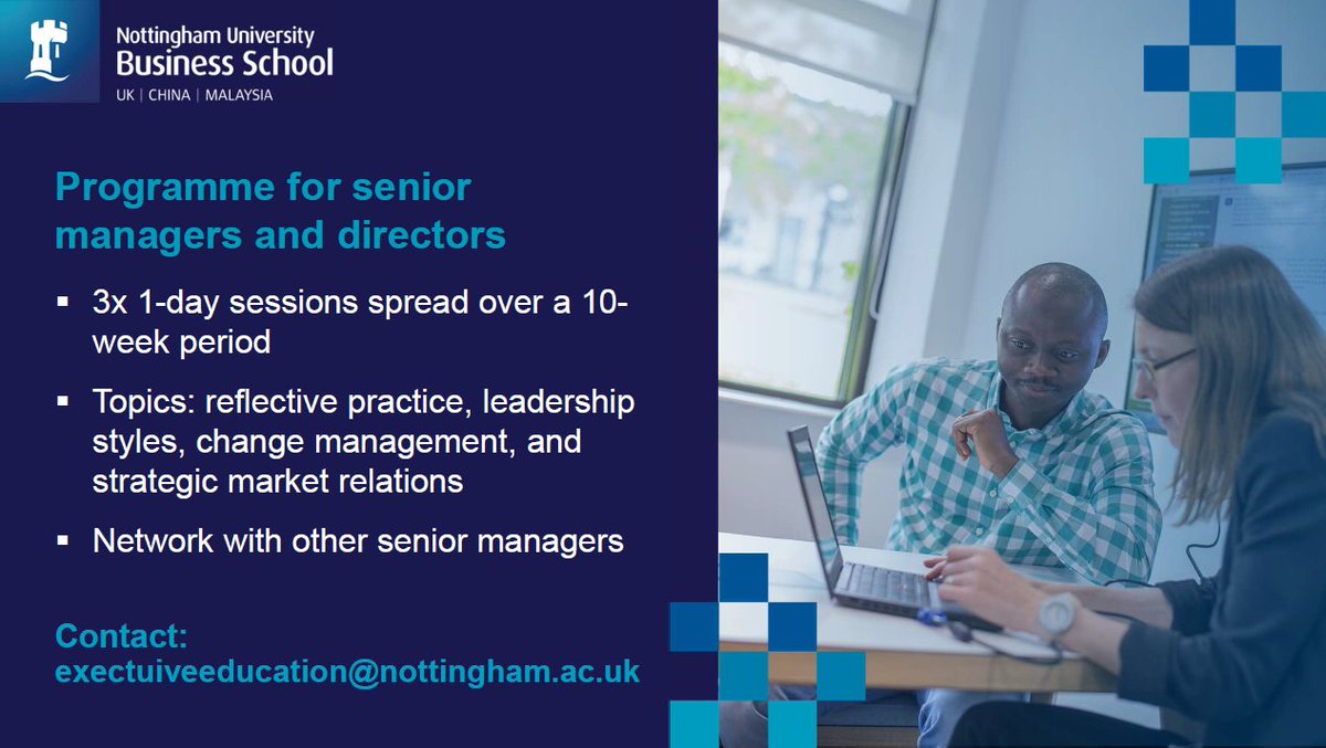 Executive Education are thrilled to announce a 3-day Strategic Manager programme, designed to equip senior managers with the essential tools and insights needed to excel in today's competitive business landscape. To find out more, contact: executiveeducation@nottingham.ac.uk