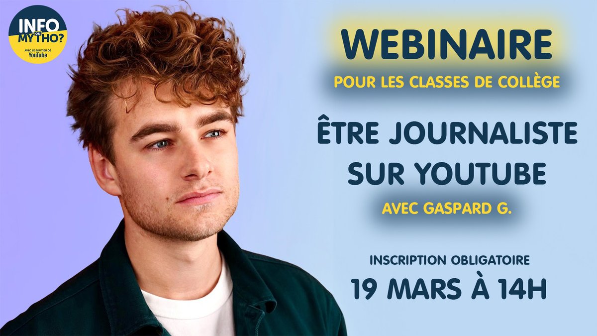 InfoOuMytho's tweet image. 👋Enseignants ! Inscrivez-vous au webinaire "être journaliste sur Youtube" qui se déroulera pendant la Semaine de la presse et des médias à l'école. 
👉@GaspardG_ répondra aux questions que vous nous enverrez. 
🖋️Pour s'inscrire ➡️ app.livestorm.co/milan-presse-3…

#SPME2024 #SPME #SPME24