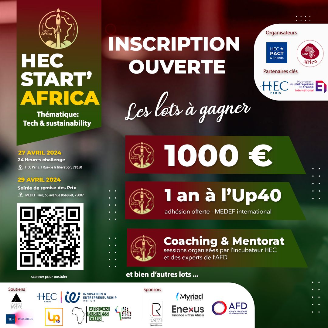 MeetAfrica2's tweet photo. Première édition du challenge entrepreneurial HEC Start'Africa, qui contribue à valoriser le potentiel économique de l’Afrique et encourage l’entrepreneuriat sur la thématique Tech &amp; Sustainability.
Postulez >> https://t.co/u1ynq7Kdjh
#entreprendreenafrique #challenegentrprise https://t.co/eQTjbErFsY