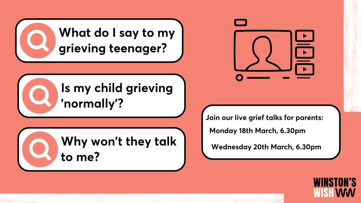 Is my child grieving 'normally'? What do I say? How do I support them? If you're supporting a grieving child or young person, join one of our free Grief Talks. 📅 Monday 18th March | 6.30pm 📅 Wednesday 20th March | 6.30pm 👉 buff.ly/3yGhQ1K