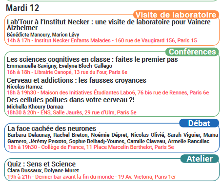 SemaineCerveau's tweet photo. Et pour aujourd'hui, avez-vous déjà fait votre choix ? Préférez-vous une visite de laboratoire ou assister à une conférence ? 
Nous sommes impatients de vous accueillir.
@cdf1530 @CirbCdf   @TeleramaSortir @parisiensortie @univ_paris_cite @parisfriendly @Paris  @parissecret_sn https://t.co/4A92sJcZwr