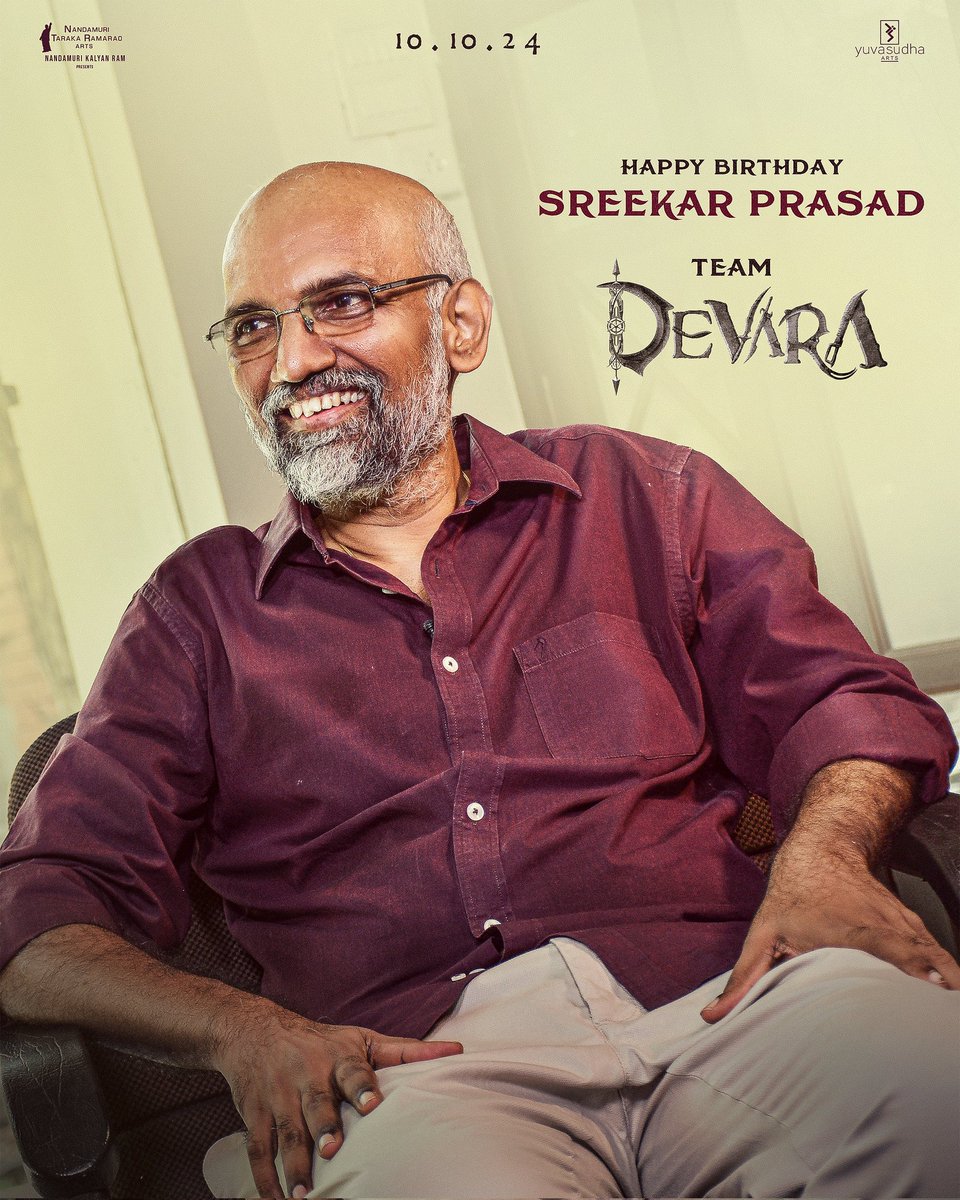 Wishing our editor @sreekar_prasad garu a very Happy Birthday ❤️‍🔥❤️‍🔥❤️‍🔥 #Devara @tarak9999 #KoratalaSiva #SaifAliKhan #JanhviKapoor @NANDAMURIKALYAN @sabucyril @RathnaveluDop @anirudhofficial @Yugandhart_ @NTRArtsOfficial @DevaraMovie @Tseries @Tseriessouth