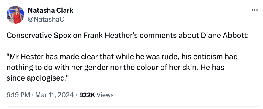 To my recollection, these Frank Hester comments are the most overtly racist [published] remarks by any figure linked to one of the major political parties in this (21st) century. To say they are not racist much more of an insult than an apology + a big problem of party culture