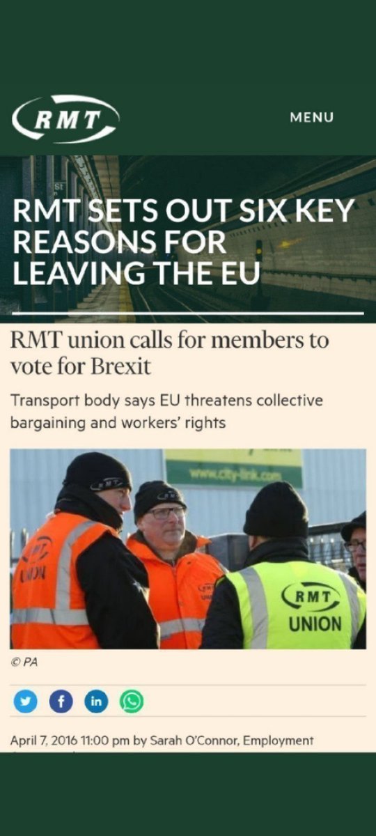STARBRIGHT164's tweet image. We'll take no lectures from RMT vote Leave they said defend jobs and services warning members EU threatens collective bargaining and workers rights #EverybodyOut  #BrexitBrokeBritain 🇬🇧 🙄