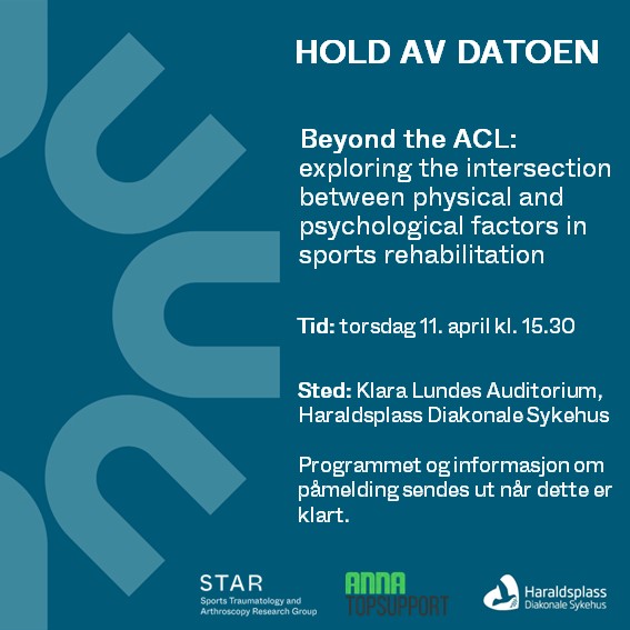 Har du fått med deg dette? 

Hvis ikke er det på tide å lage plass i kalenderen til faglig påfyll innen ACL rehabilitering.🦵

På talerlisten er blant annet dyktige Nicky van Melick, som kommer hele veien fra Nederland for å dele sin kunnskap om ACL-forskning. 

Vi gleder oss!🥳