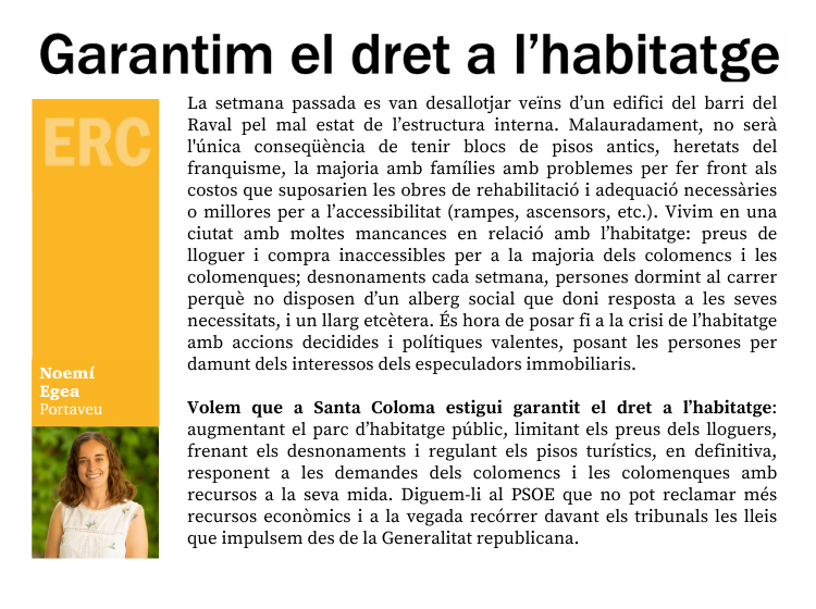 🗞️Nou article de la regidora del <a href="/joventgramenet/">Jovent Republicà Gramenet</a>, <a href="/noemi_egea/">Noemi Egea</a>: "Garantim el dret a l'habitatge"

🗣️"Volem que a Santa Coloma estigui garantit el dret a l’habitatge."

🔗locals.esquerra.cat/gramenet/artic…

#Gramenet