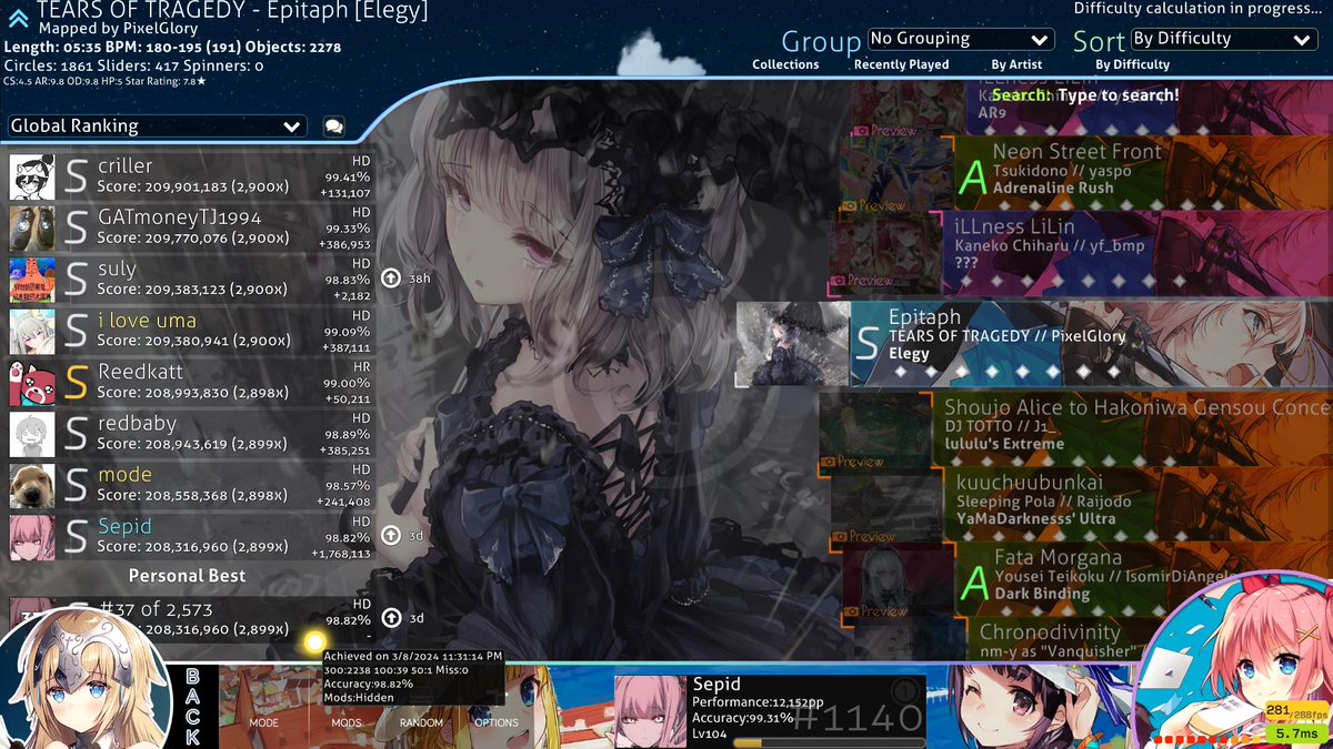 sepidbot's tweet photo. osu juice over the past week

698, 514, 800 (fake) pp in order https://t.co/VkTVsarPTB