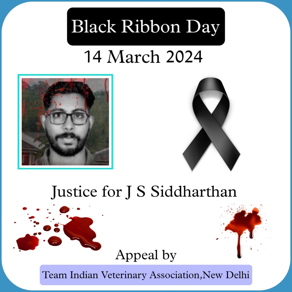 DrAPS_Official's tweet photo. Black Ribbon Day 14 March 2024

#Justice_For_JS_Siddharthan
#Vets_Want_Justice 
#Kerala_Gvt_Stop_Hooliganism
#IVA_New_Delhi.                  ⁦@iprdkerala⁩ ⁦@drsanjeevbalyan⁩

Regards
Dr Abhishek Pratap Singh 
National Convener 
Indian Veterinary Association,New Delhi https://t.co/XRKilm1rlf