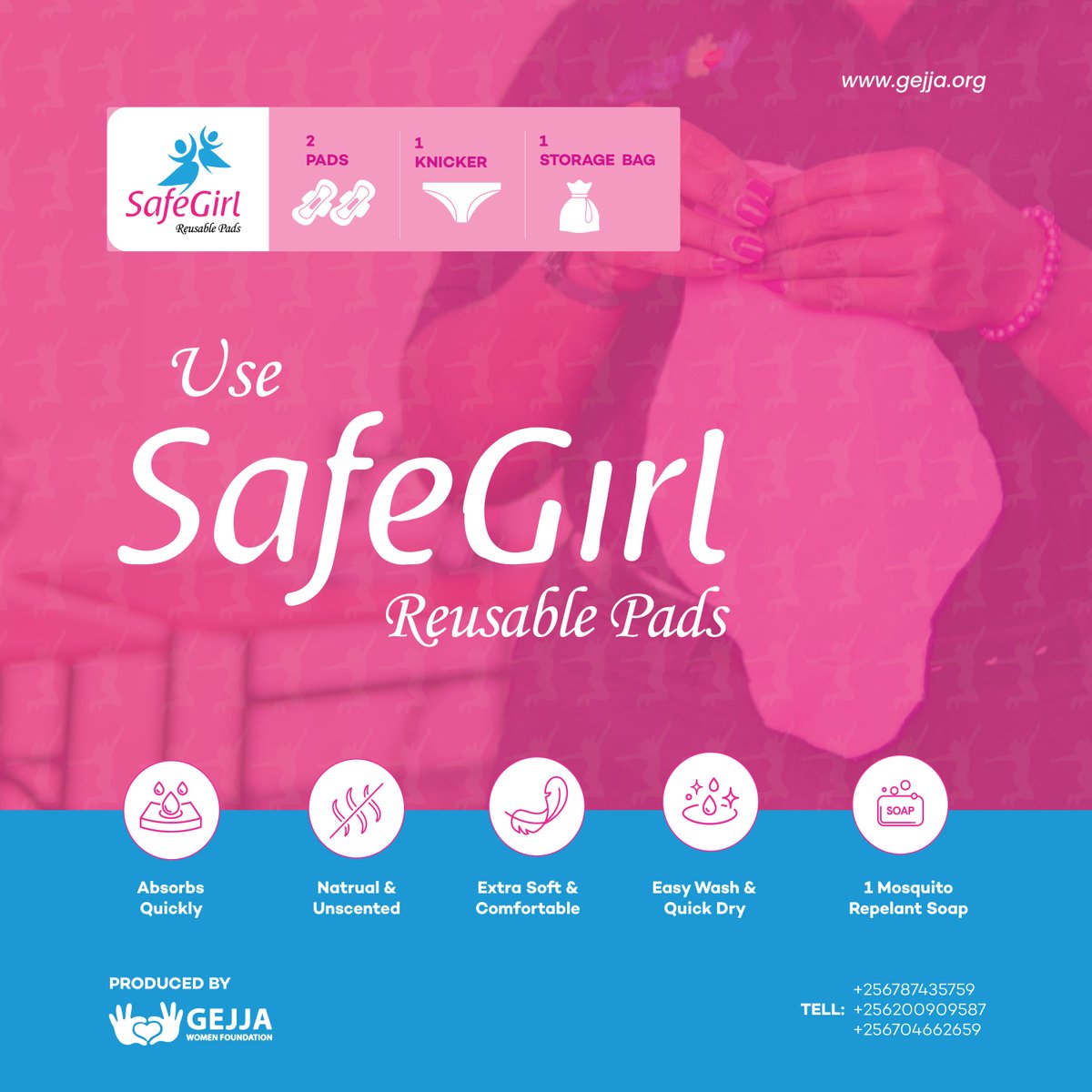 Traditional pads are not only uncomfortable but also harmful to the environment. Try our Safe Girl Reusable Sanitary Pads today and embrace comfort, confidence, and sustainability every month.

Tel: +256787435759 | +256200909587 | +256704662659
#SafeGirl #ReusablePads