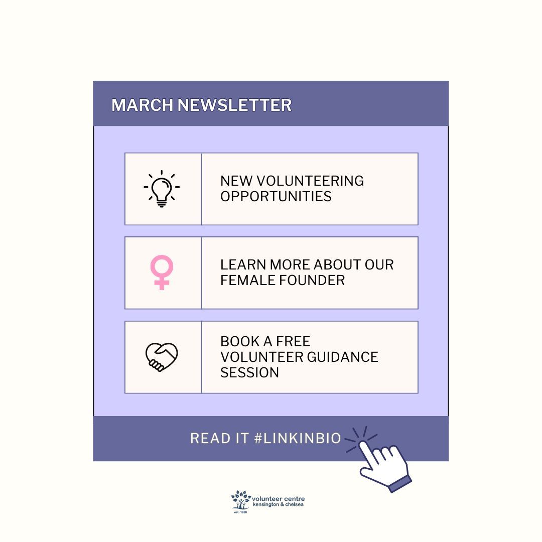 📣 Discover new #volunteering opportunities, learn more about Lady Anstice Goodman (the Volunteer Centre's #female #founder) and book a free #volunteer guidance session in our March newsletter! Read it here: buff.ly/3D2ykDb with no sign-up required 🙌