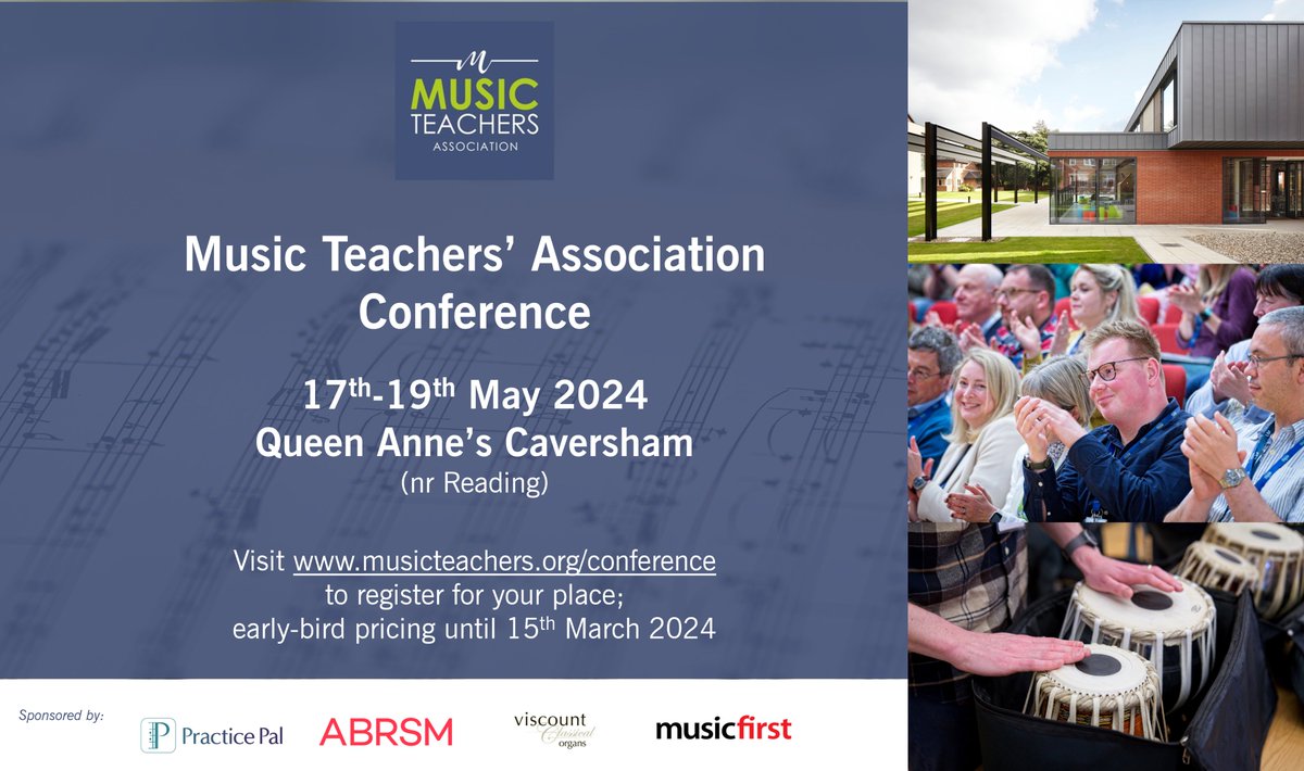 *MTA Conference 2024* - bookings are now OPEN, with early-bird pricing in place until 15th March. Choose from 30 CPD sessions, and enjoy a lively trade fair, mentoring, networking and entertainment. From £90-£240. 🎟️musicteachers.site-ym.com/events/EventDe…
