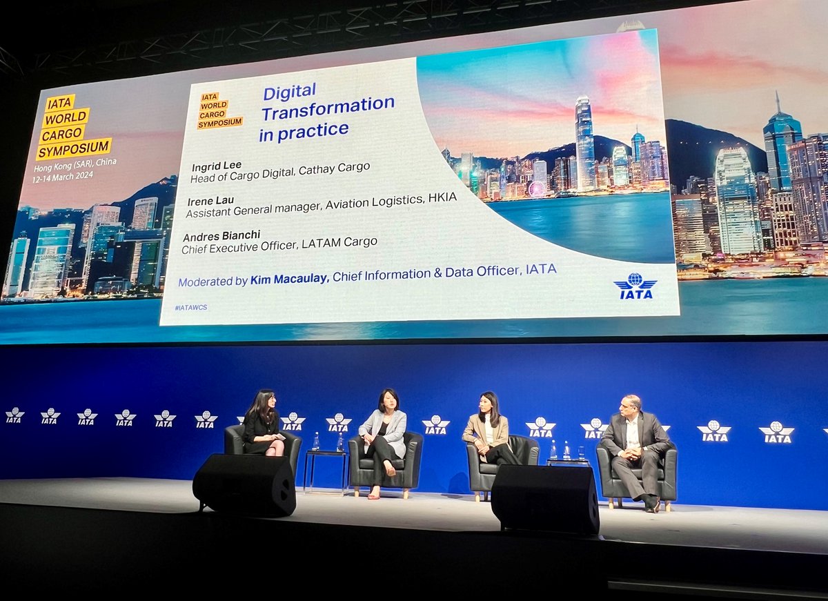IATA's tweet photo. ๐Highlights from the digital panel at #IATAWCS ๐
โก๏ธDigitalization is change management: Head of Cargo Digital @cathaypacific
โก๏ธData that is not shared is worthless: CEO @LATAMAirlines Cargo
โก๏ธ#ONERecord standardizes & simplifies everything: Aviation Logistics @hkairport https://t.co/OlWfM0Dw8l
