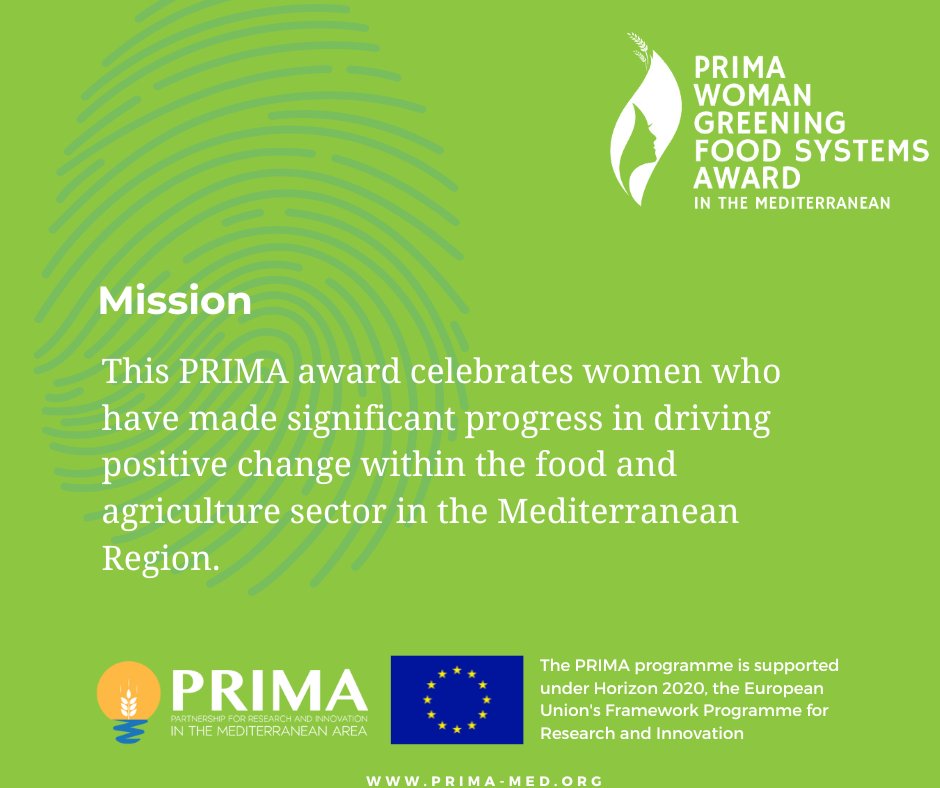 #Award 🌟 Curious about the driving forces behind a sustainable future for Mediterranean food systems? 🌿 Say hello to the PRIMA EU-funded #Woman #Greening #FoodSystems #Award 🏆 Let's celebrate the pioneering women making a difference in our Region  bit.ly/3IuuUMG