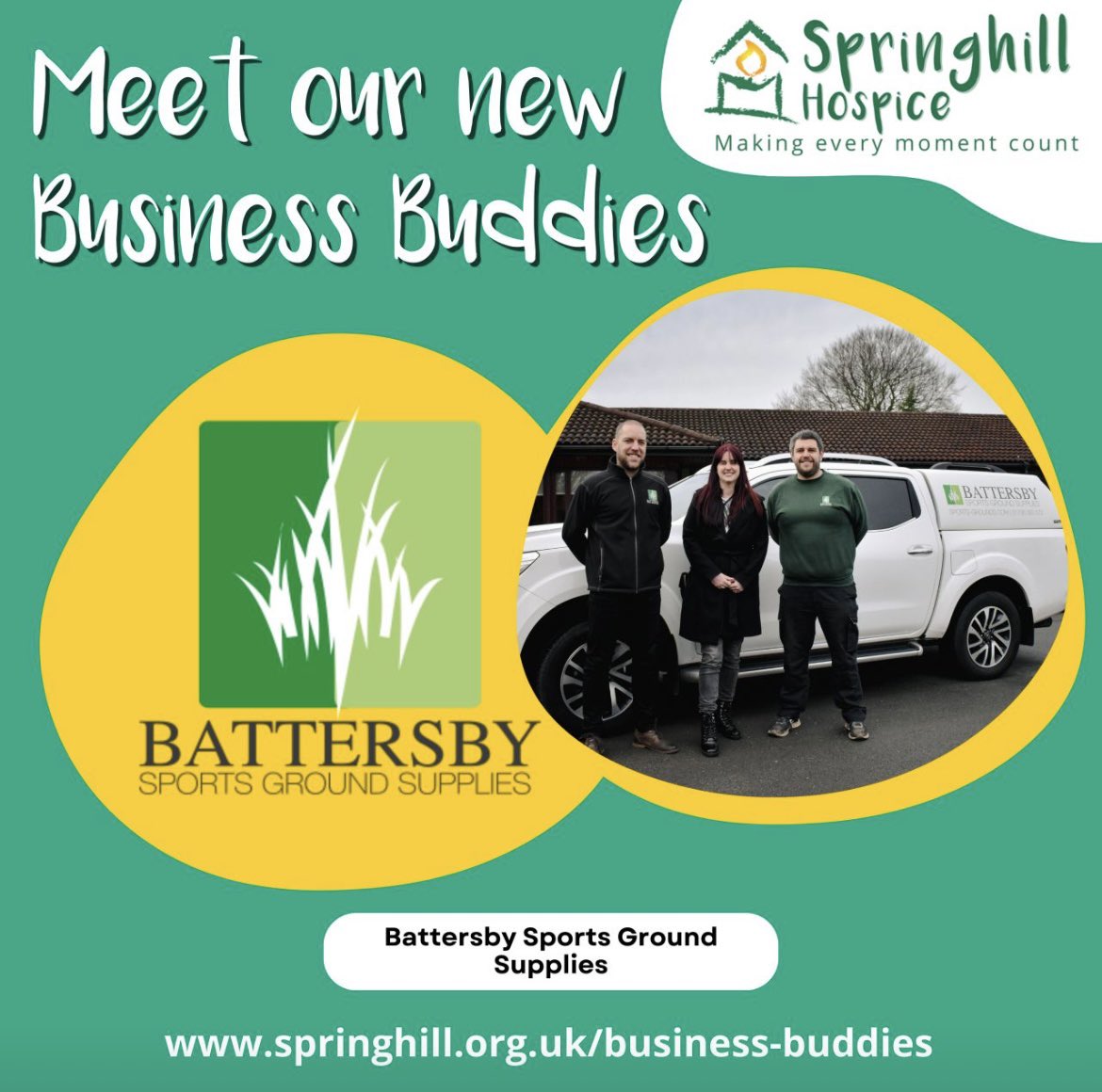 Battersbys Sports Ground Supplies (@battersbysgs) on Twitter photo As #businessbuddies we decided it wasnβt always about #ground materials.
Our team decided to make our first kind contribution to <a href="/SpringhillHosp/">Springhill Hospice</a> by sponsoring the new #uniforms for the #Garden #Volunteers.
#OurHistoryYourRoots As #businessbuddies we decided it wasnβt always about #ground materials.
Our team decided to make our first kind contribution to <a href="/SpringhillHosp/">Springhill Hospice</a> by sponsoring the new #uniforms for the #Garden #Volunteers.
#OurHistoryYourRoots