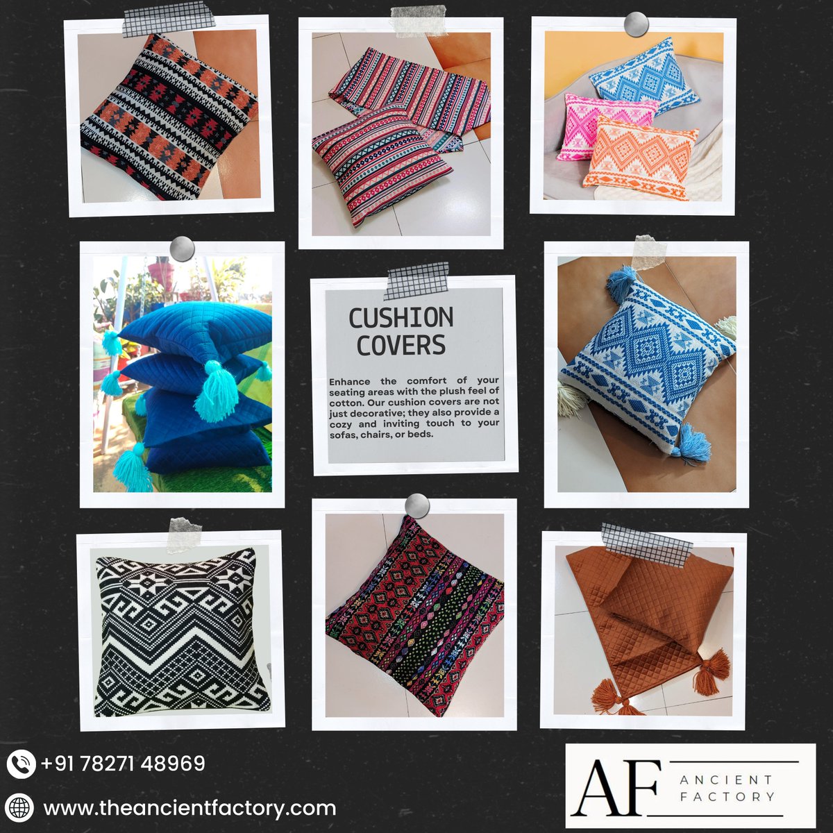 AncientFactory's tweet photo. 📞 Connect with us at +91 78271 48969 or visit https://t.co/W1rtLr9KDF to explore and shop our exclusive cushion cover collection. Your home deserves the timeless elegance that The Ancient Factory delivers. 💖 #TheAncientFactory #CushionCovers #HomeDecor #EleganceRedefined https://t.co/Jpjie3qtRb