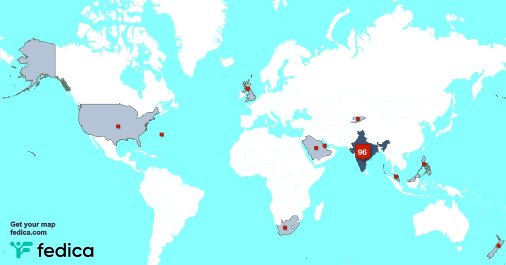 My followers are in India(97%), Saudi Arabia(0%) Get your map fedica.com/!tauseef3993