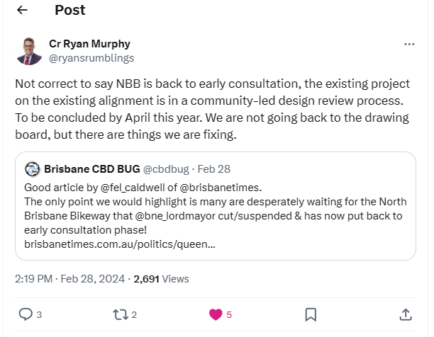 cbdbug's tweet image. So according to @ryansrumblings work is continuing on the North Brisbane Bikeway Stage 5 (design review)
Yet
It is not listed on the @team_schrinner /@LNPQLD flyer for their "our local plan for Hamilton Ward" 
WHY is it not listed?