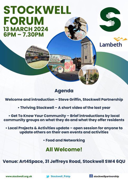 Thriving_Stock's tweet image. REMINDER 🔔

🌟Join the Stockwell Forum TOMORROW - March 13th, 6-7.30pm at Art4Space. 

Connect with inspiring community projects, network, and indulge in mouthwatering finger food. Plus, watch the screening of a EXCLUSIVE short film by Thriving Stockwell! 

#CommunityEngagement