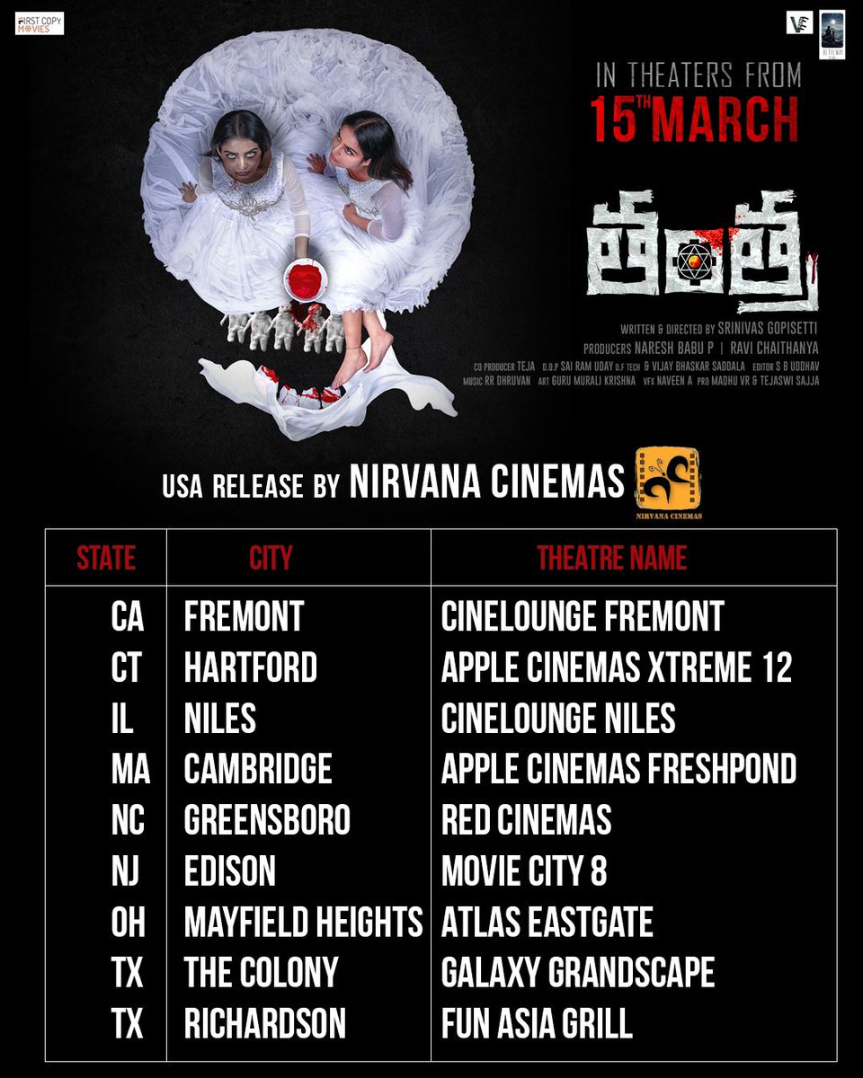 USA.....!
We Are Coming To Thrill You..😈

#TantraMovie USA Release By @NirvanaCinemas

See You At Theatres 

@AnanyaNagalla @dhanush_vk #Salloni @srini_gopisetti @RaviChaith #NareshBabuP @yourstej @firstcopymovies @rrdhru1 @vizagfilmfactor @BeTheWayFilms @vrmadhu9