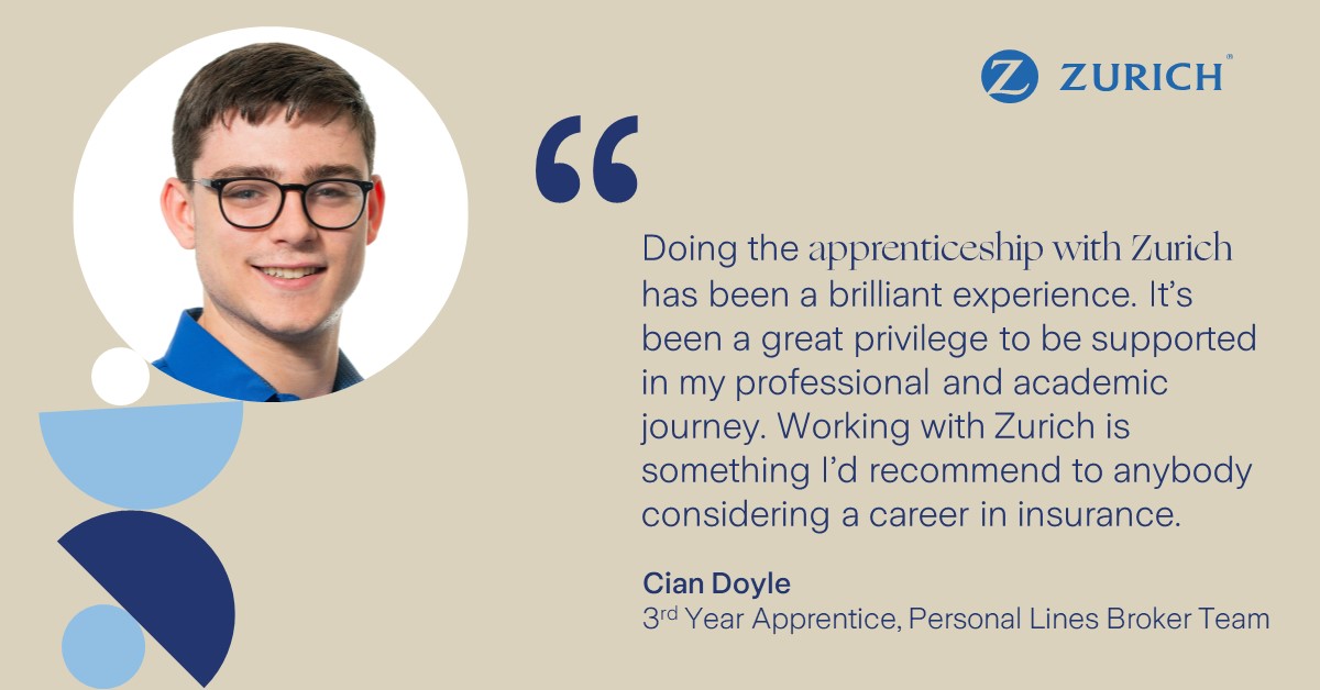 Cian Doyle, one of our General Insurance Apprentices, gives his view on the Zurich Insurance three year earn and learn programme. Find out more about the programme 🔗 zurich.ie/careers/appren… #IWorkForZurich #Apprenticeship #apprenticeshipscheme #InsuranceApprentice