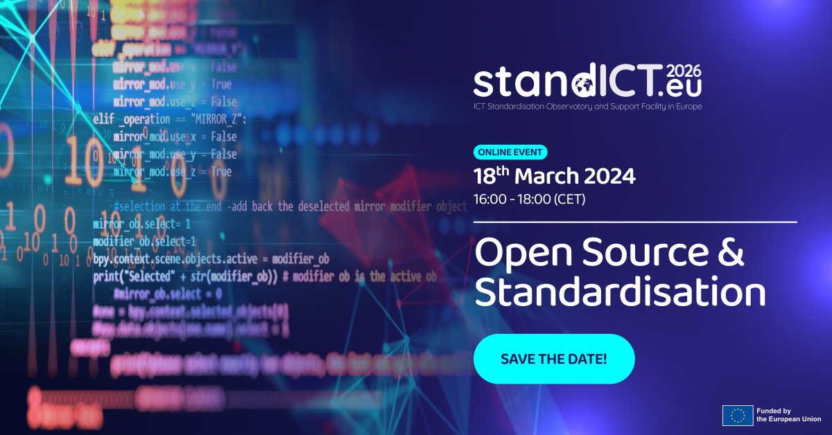 ⚡️FREE Webinar: Open Source and Standardisation 🗓️18 March 2024 ⌛️16:00-18:00p CET 💻Online Webinar 📌Learn how to integrate new regulations to improve the synergy between open source software and #standardisation Reserve your spot today: tinyurl.com/3mju5cnj