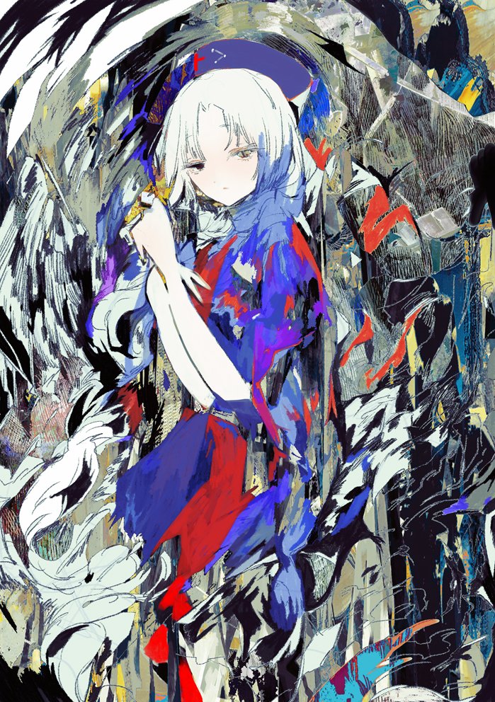 yagokoro eirin 1girl solo long hair dress hat abstract background braid  illustration images