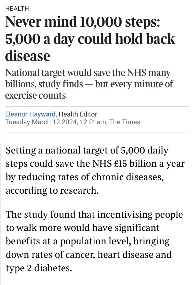 Great news! 5,000 steps a day (rather than 10,000) makes a difference! Know team #NHS1000miles eat steps for breakfast! Every bit of extra activity counts, walking up the escalator, taking the stairs, a brisk breakfast, lunch or evening walk 😉🫶🏼 HT @thetimes