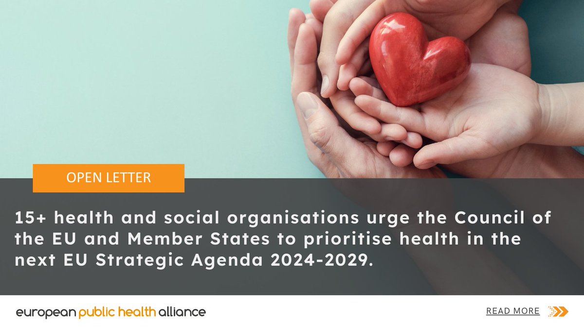 EPHA_EU's tweet photo. ⚠️ As EU leaders discuss future political priorities, 15+ health and social organisations send a clear message:
📢“We urge the @EUCouncil and Member States to ensure that the EU Strategic Agenda 2024–2029 keeps #socialand #health ambitions high!”
🔗 https://t.co/OOLAWhSHQU https://t.co/SnwdeLEEZ6