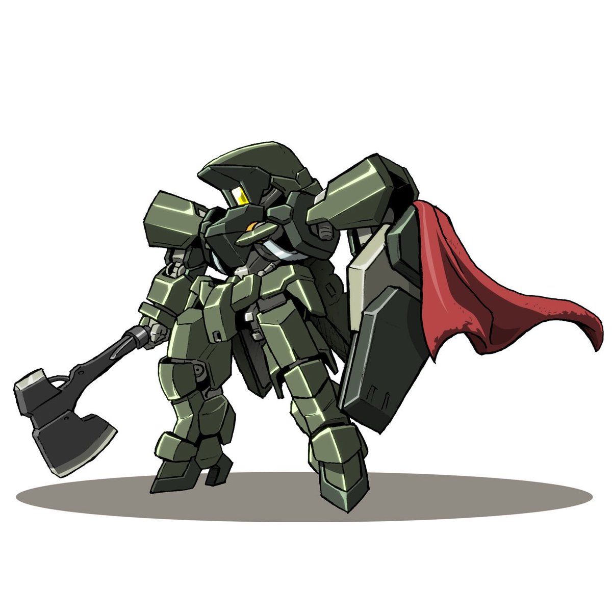 mecha robot no humans axe solo shield chibi  illustration images