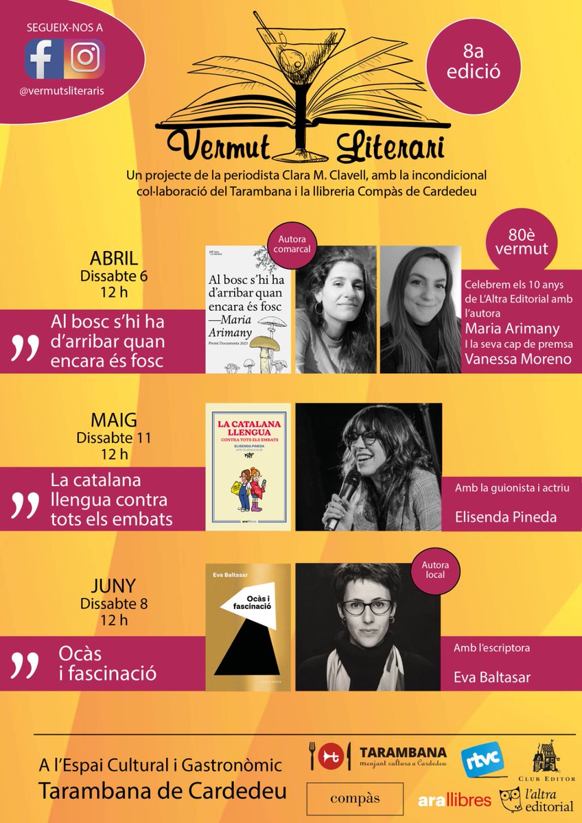 Tercer trimestre de la 8a edició en marxa! 😊
Amb <a href="/laltraedi/">L'Altra Editorial</a> <a href="/laltravane/">Vanessa Moreno</a> <a href="/elisendapineda/">Elisenda Pineda. Compte nou a: @elisenda_pineda</a> <a href="/arallibres/">Ara Llibres</a> <a href="/elclubeditor/">Club Editor</a> <a href="/eltarambana/">Tarambana</a> @Compascardedeu <a href="/rtvcardedeu/">RTVCardedeu</a>