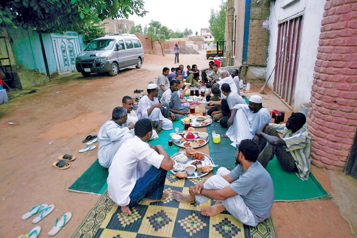 1- regardless of your socioeconomic status, people in Sudan would take whatever food there are able to make and go sit in the streets 30mins before the time for iftar (breaking the fast) they block the streets and force drivers who are running late to stop and come share their