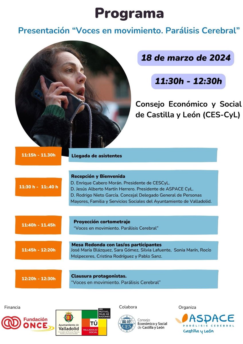 AspaceCyL's tweet image. 📹Este lunes 18 presentamos el cortometraje "Voces en movimiento. #ParalisisCerebral" 🗣️ en el @cescyl e intervendrán los protagonistas del mismo. Financiado por @Fundacion_ONCE y @AyuntamientoVLL.
Confirmar asistencia en areatecnica@federacionaspacecyl.org