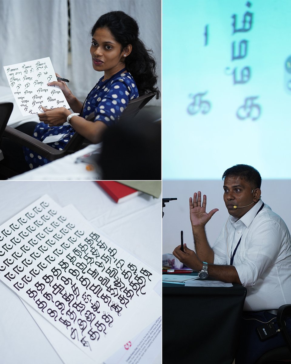 Tamil Calligraphy & Font Making Workshop Workshop highlights: @ThariqueAzeez, Tamil Calligrapher, showcased the elegance of hand-written texts & beauty of Tamil Calligraphy. @RMRL19 @vigsun @muthunedumaran @ThariqueAzeez