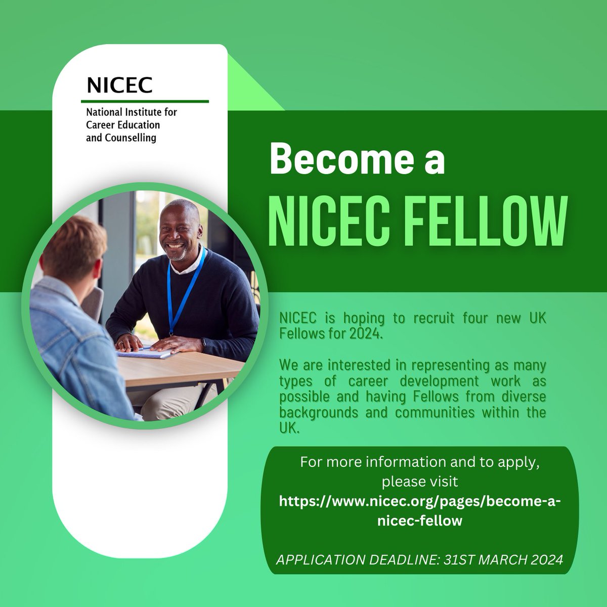Applications to become @InstCareer Fellow are open till the 31st March. NICEC is owned, led and run by its Fellows so apply to help guide us into 2024 and beyond! nicec.org/pages/become-a…