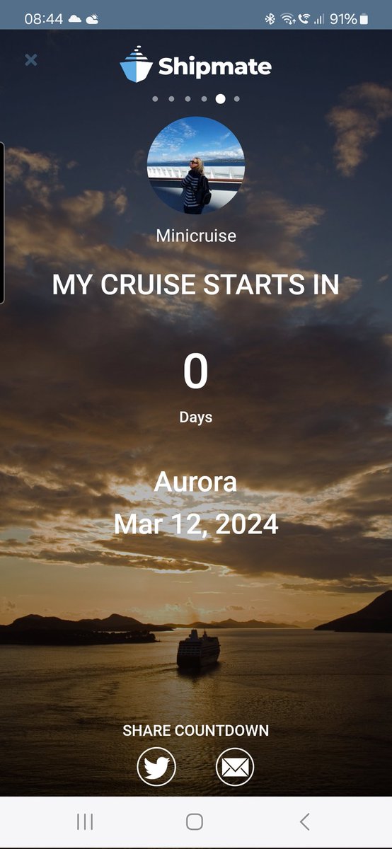 #CruiseCountdown: 0 days until I'm #shipfaced on #Aurora via @ShipmateApp
