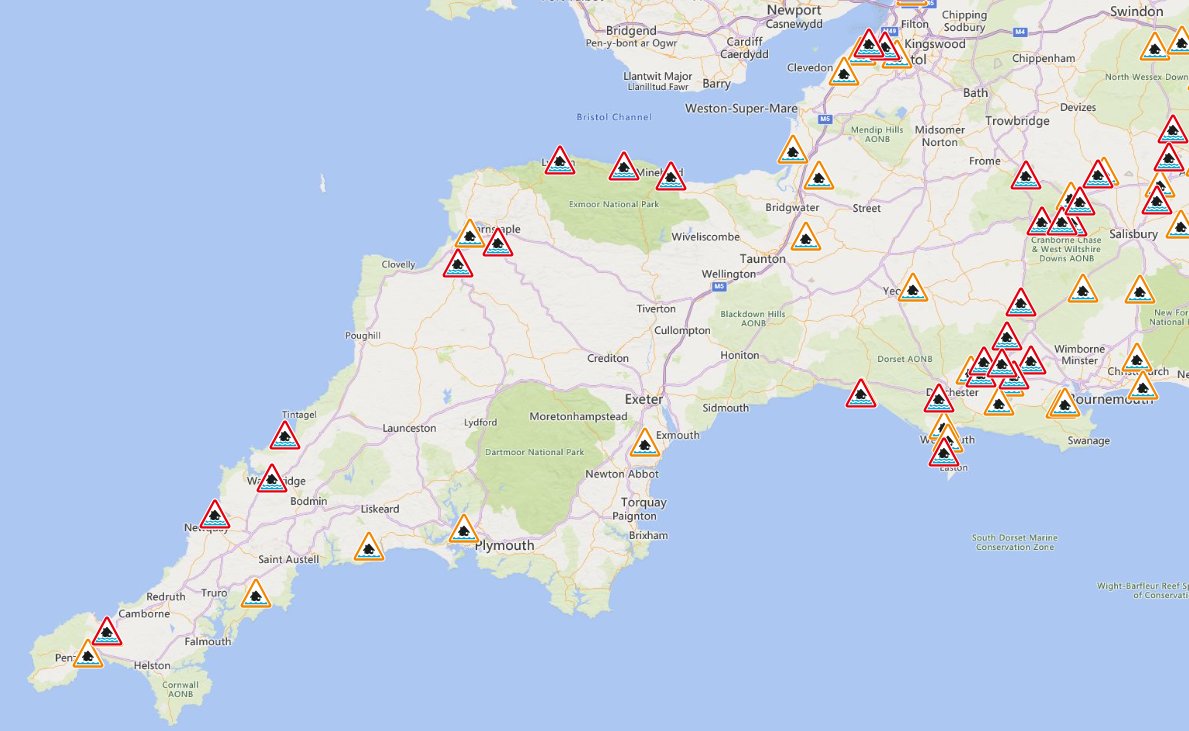 ❗We have multiple #FloodWarnings out across the South West, including River Brit, #Somerset, #Devon and #Cornwall coasts & Portland Harbour. This is due to high spring tides and #GroundWater flooding. Search the flood status in your area at check-for-flooding.service.gov.uk/alerts-and-war…