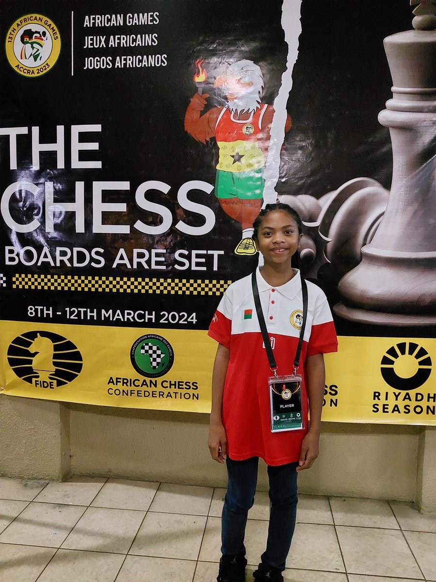 12-year old Aina Mahasambatra from @Madagascar is the youngest Chess player at the 13th #AfricanGames2024. With a world ranking 106387, she cliched a🥉medal 
#AfricanGames2023
@IndembTana 
@chesscom 
#Chess 
@Accra2023AG 
@NigeriaChess 
@OdionAikhoje