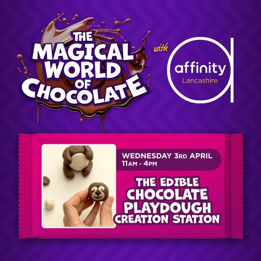 🍫Jump into the Magical World of Chocolate this Easter with our FREE events here at Affinity Lancashire in Fleetwood🍫 Join us on Wednesday 3rd April at our Edible Chocolate Playdough Creation Station. Drop in any time between 11am and 4pm to join in the FREE fun!