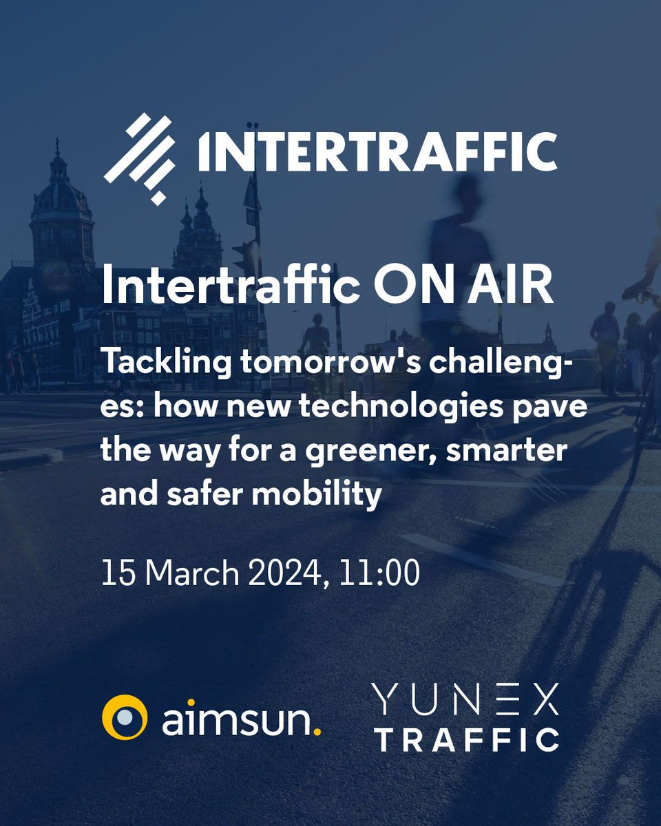 join Aimsun and @yunextraffic for an episode of Intertraffic On Air – a panel discussion of the mobility solutions that are bridging tomorrow’s vision and today’s reality. Sign up now for free! rai-nl.zoom.us/webinar/regist…