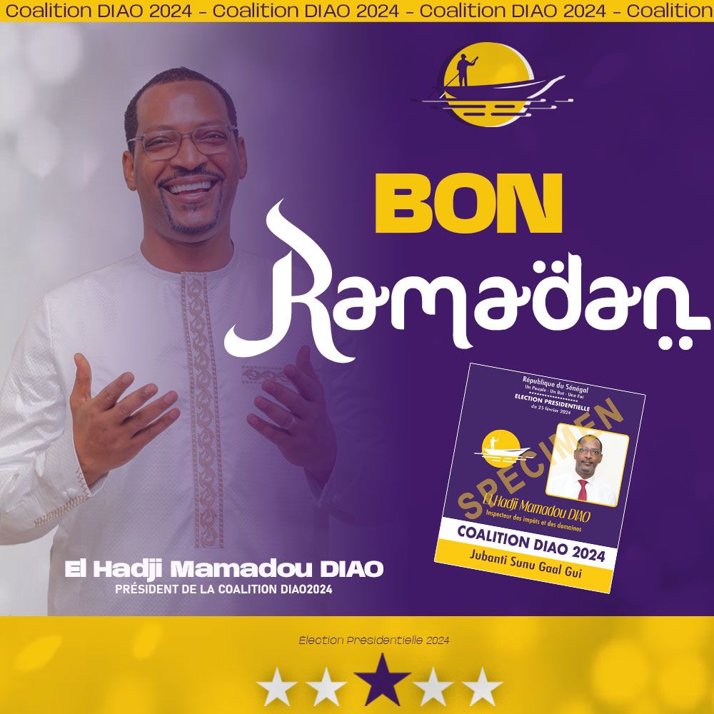 Je souhaite un excellent mois de ramadan à toute la communauté musulmane d’ici et d’ailleurs. 
#Ramadan_Mubarak
#Diao2024
💜💛🤍🇸🇳